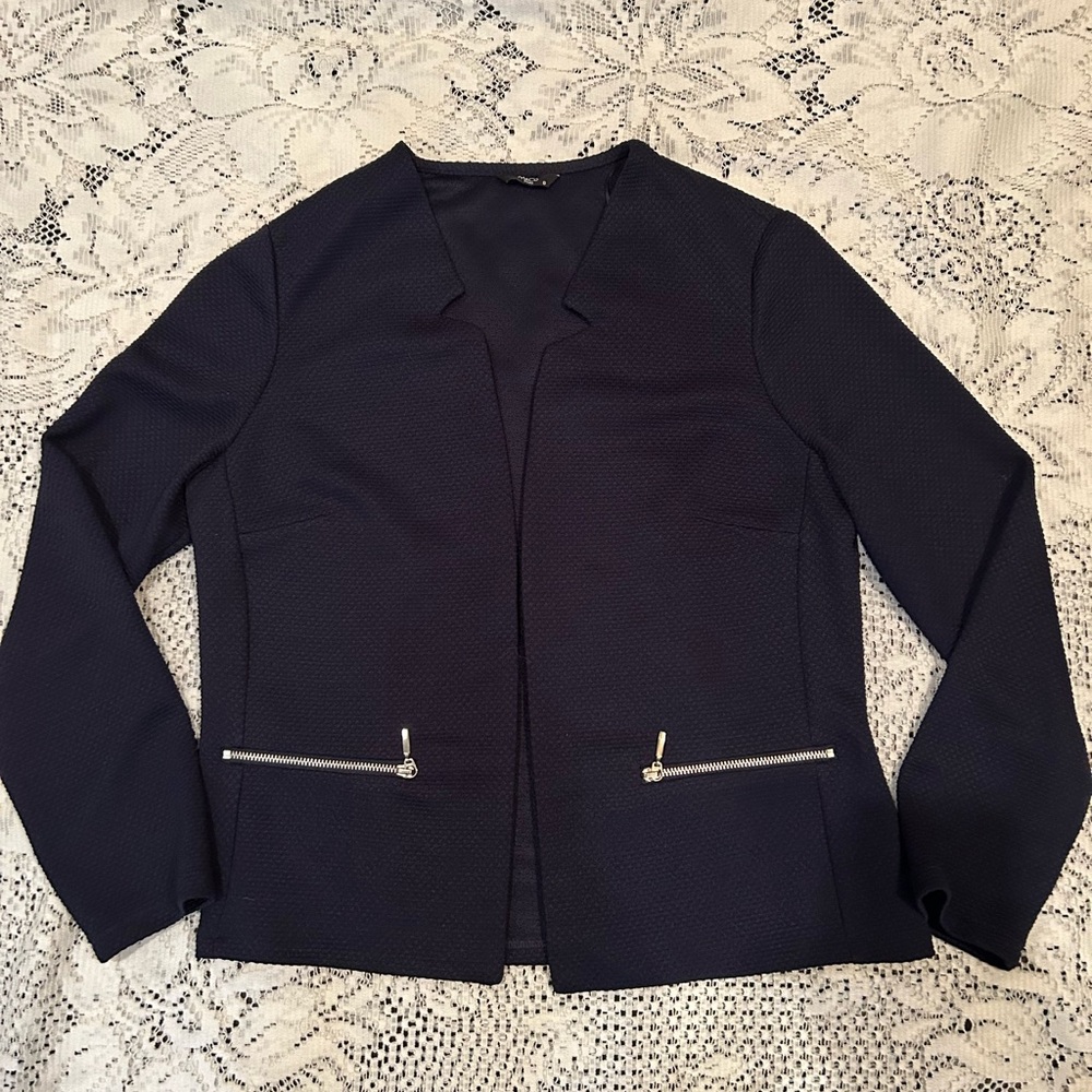 Chic Navy Women's Blazer with Zipper Accents size8